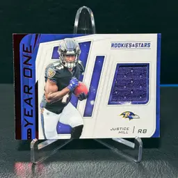 Justice Hill 2019 Panini Rookies & Stars  #YO-JH Year One RELIC ROOKIE RC Baltimore Ravens
