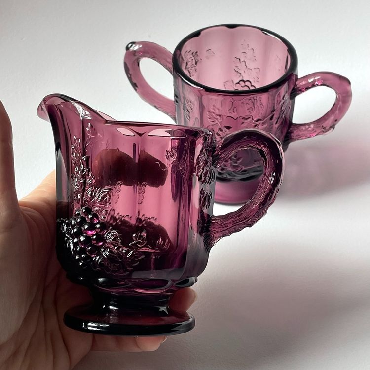 Amethyst Westmoreland Creamer and Open Sugar Paneled Grape Design