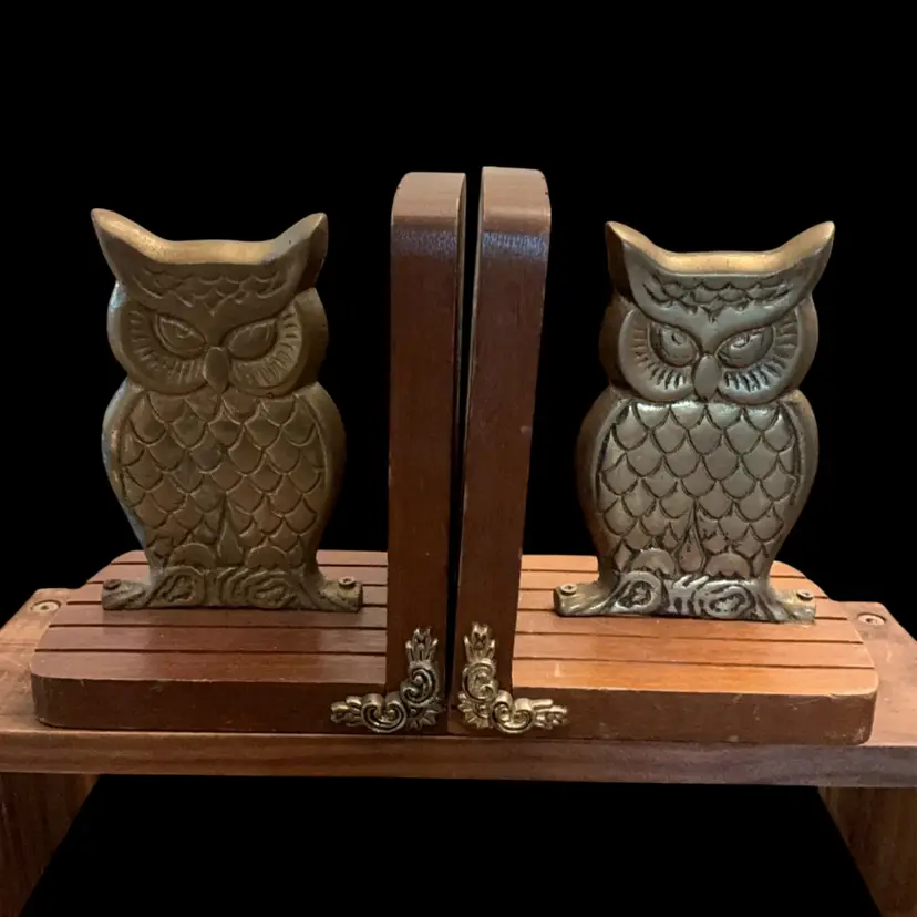 Vintage Brass And Owl Bookends 6.5” x 5.25”