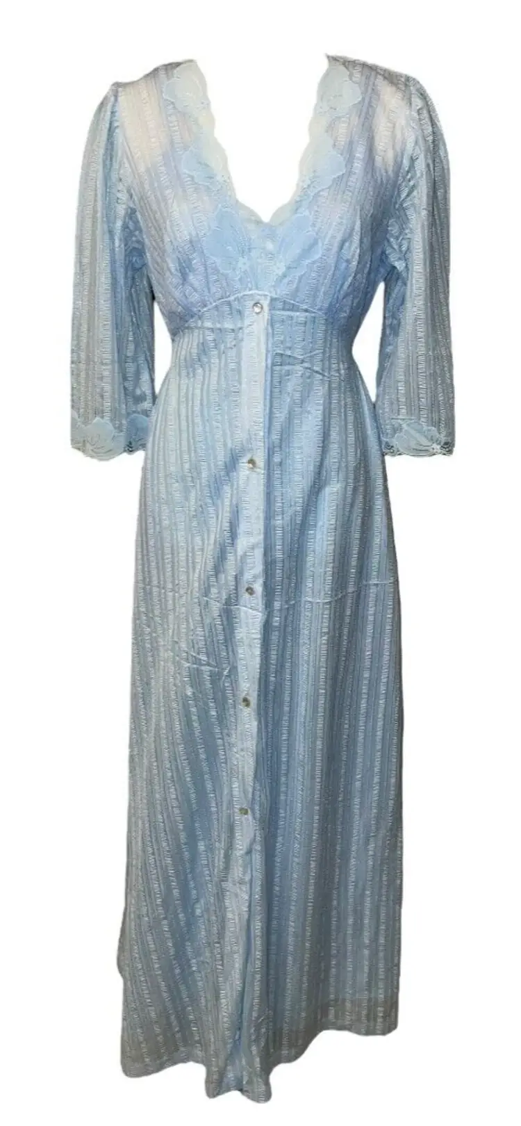 Vintage 80s/90s Blue Lorraine Nylon Tie Back Nightgown & Robe Set Size Medium