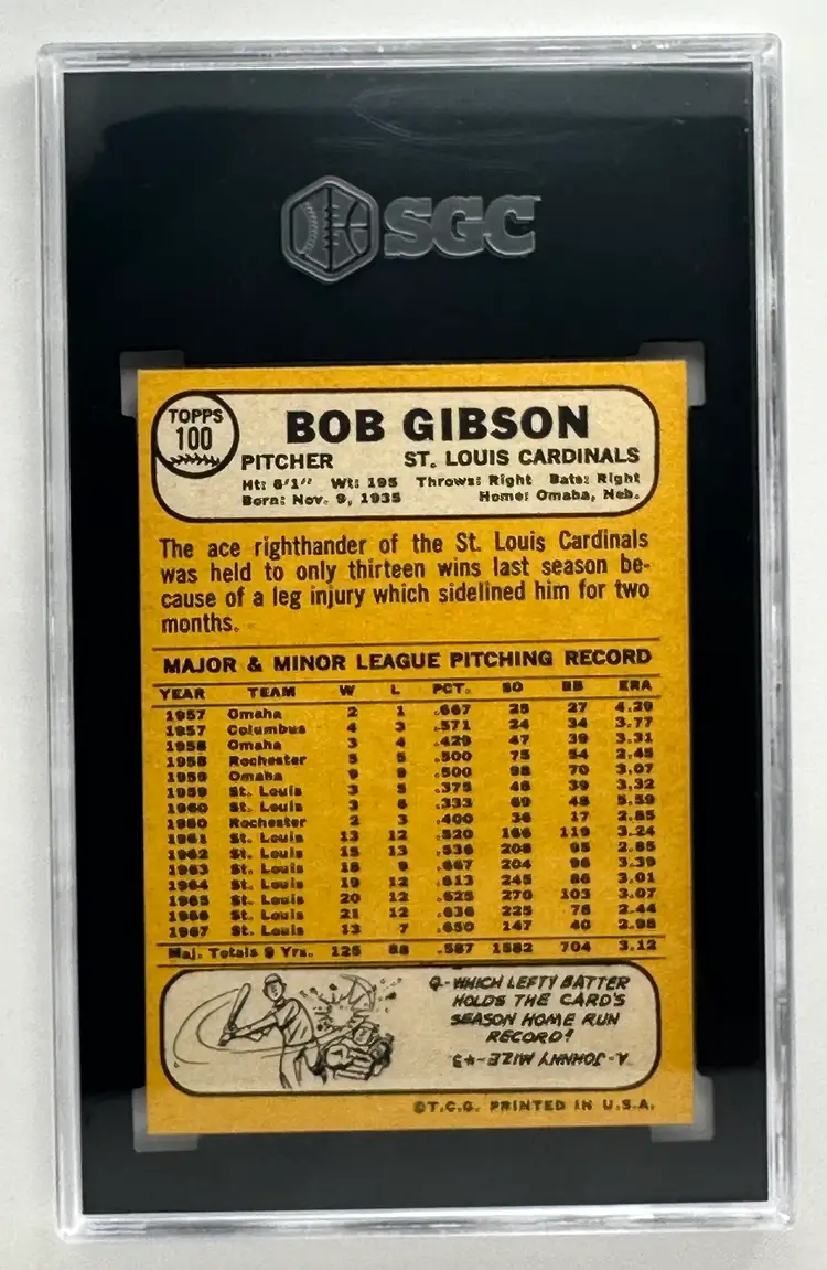 Bob Gibson 1968 Topps #100 SGC 6.5
