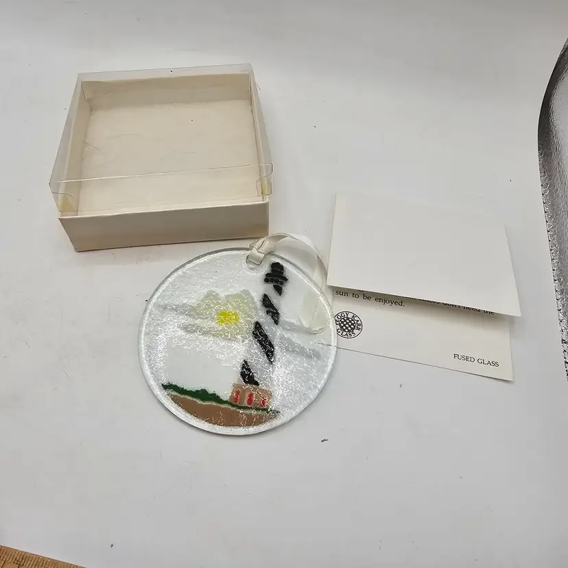 Peggy Karr fused art Glass 3" ornament with lighthouse design new in box