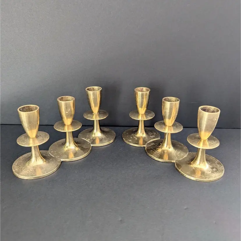 Set of 2 Vintage Brass Candle Holders 3 Candles Each Unique Grandmillenial Style