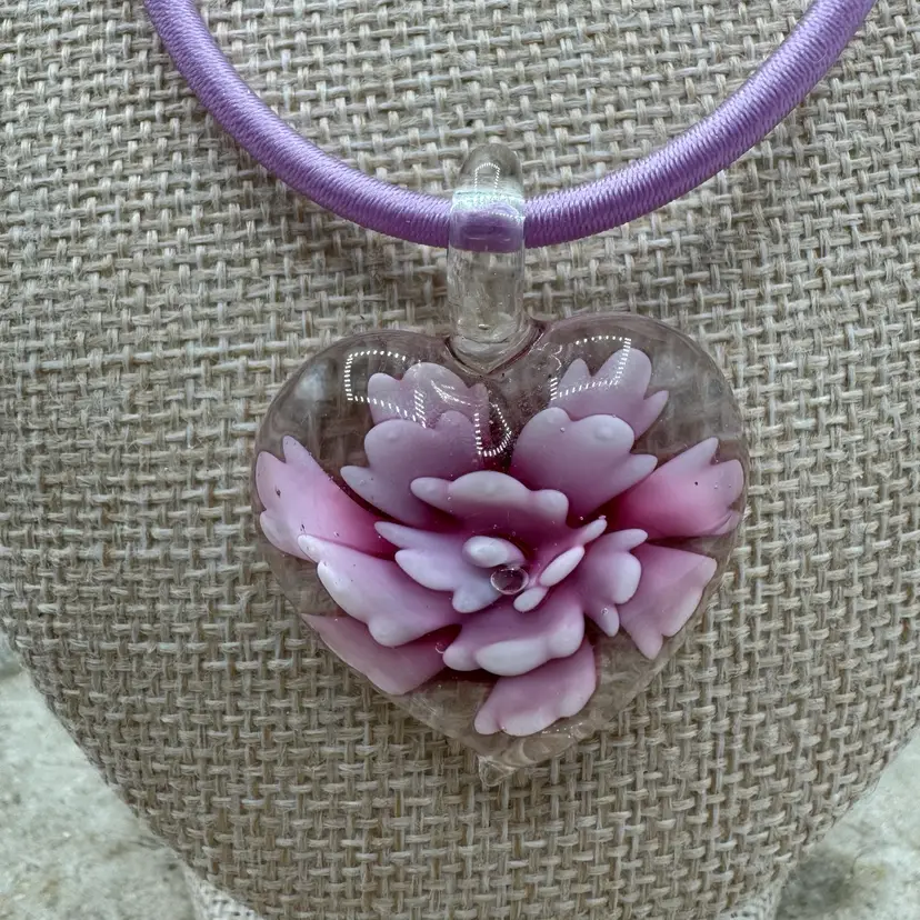 Pink Art Glass Flower Pendant Necklace