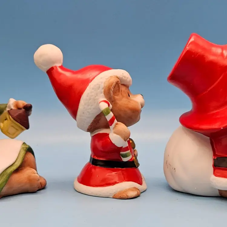 Cute 3Pc Vintage Homco Ceramic Christmas Bear Family Figurines #5600 - Taiwan