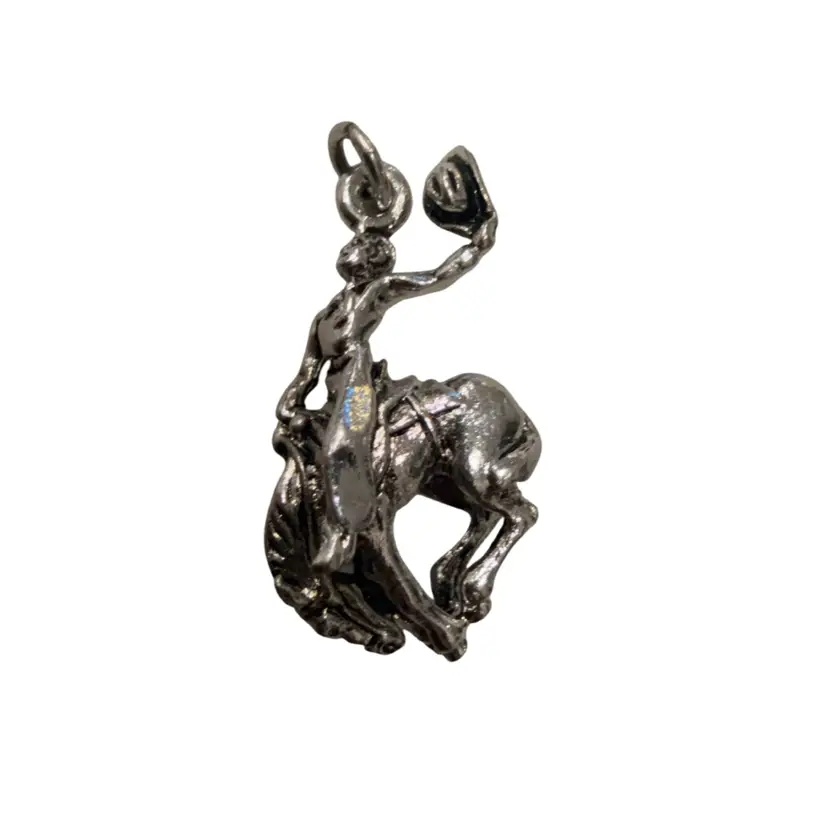 Vintage Sterling Silver Cowboy Bucking Bronco Horse Rodeo Pendant Charm 1.2”, 5.3g