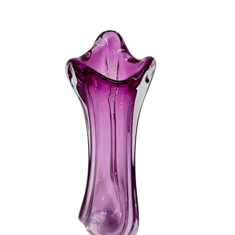 Val Saint Lambert Crystal Purple Art Glass Vase SIGNED