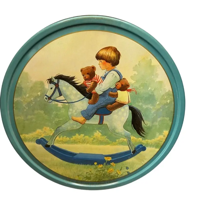 Vintage Collectible Danish Butter Cookie Tin Artwork By Christa Kieffer Some Wear And Discoloration @10 1/2” Diameter 5”tall