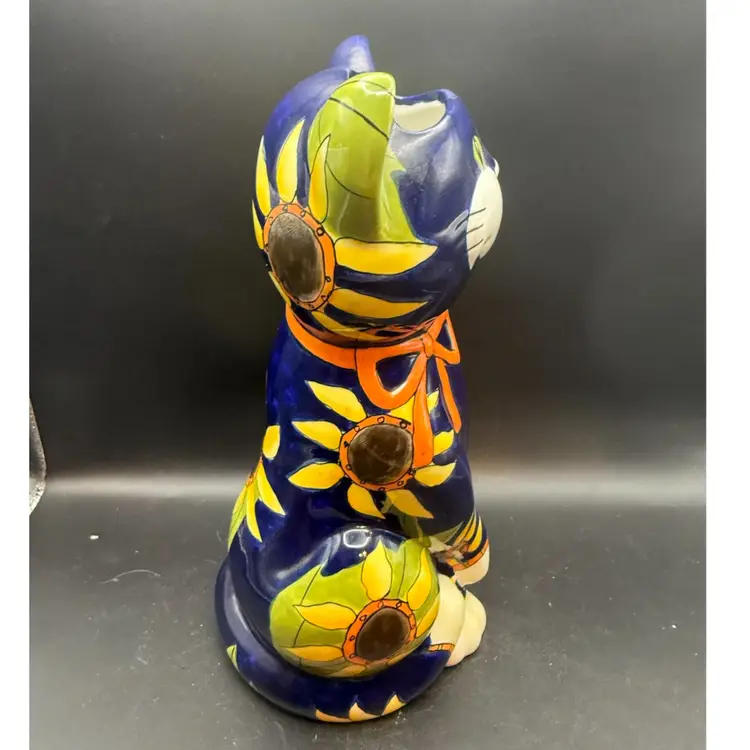 Bella Casa by Ganz Blue Sunflowers Kitten Ceramic Vase.