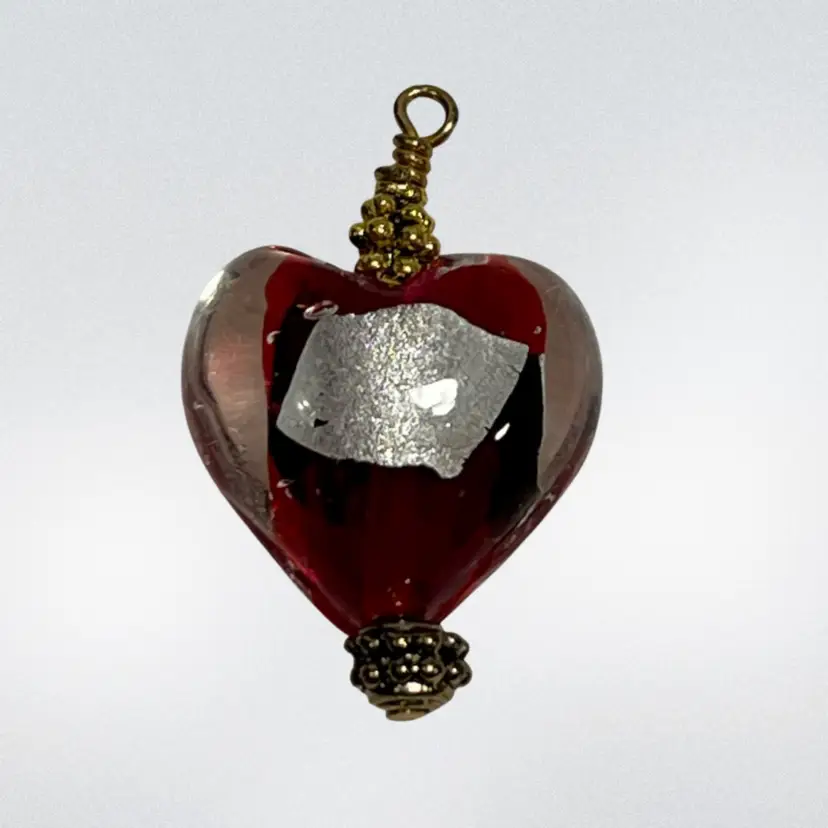 Small Art Glass Heart Wire Wrap Bead Pendant | .75”