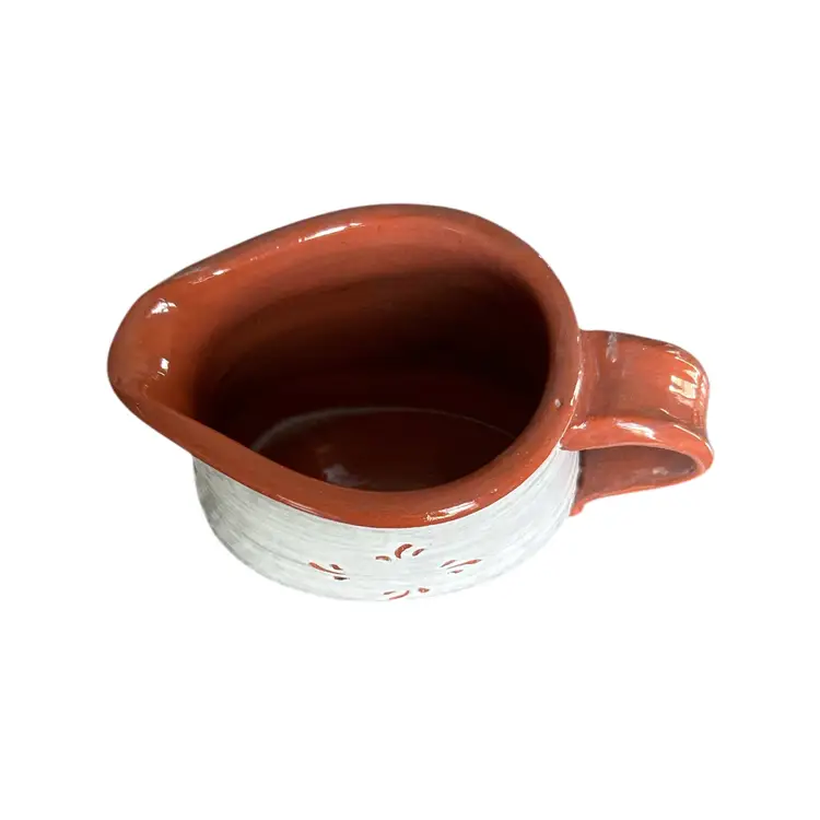 Signed White and Red Clay Colored Ceramic Pitcher