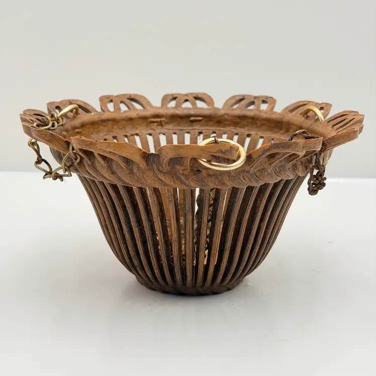 Vintage Acrylic Brown Basket Style Plant Holder With Chain