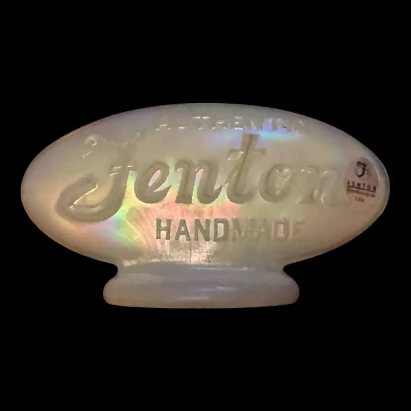 Fenton Glass Logo Salesman Sign Iridescent Sea Mist Green 5”