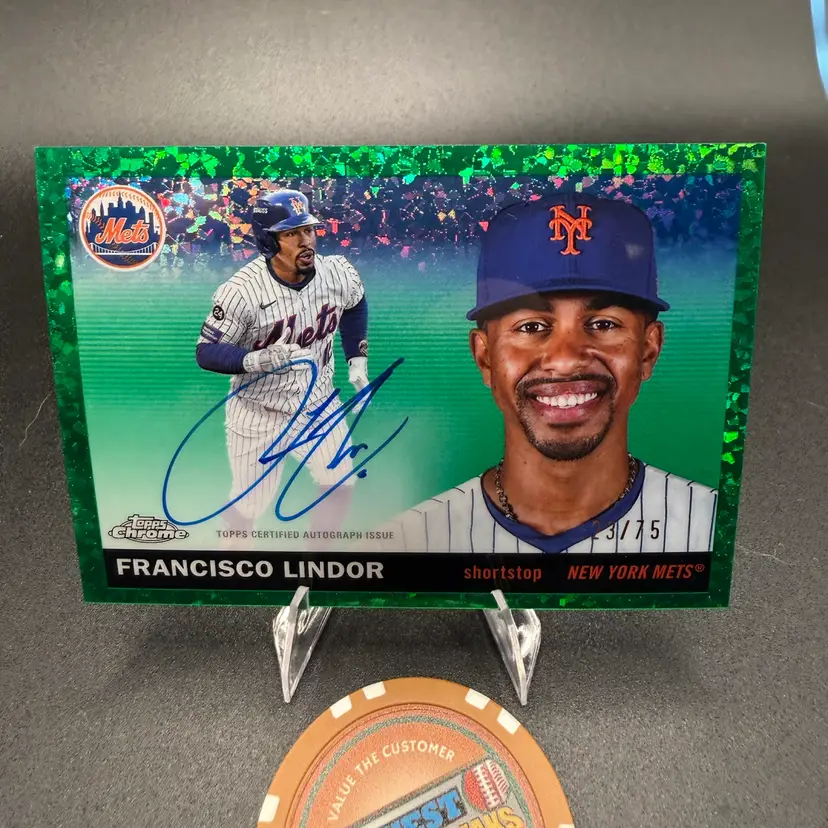 Francisco Lindor Green Mini Diamond #/75 Auto 2025 Topps Chrome Platinum New York Mets