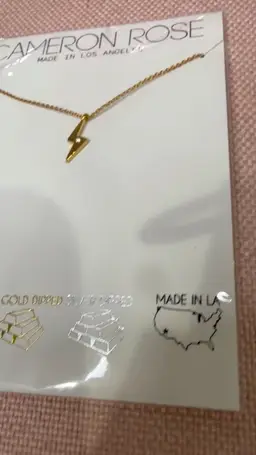 Cameron Rose Made In LA Gold Dipped Dainty Necklace Lightning Bolt Charm Crystal Gift