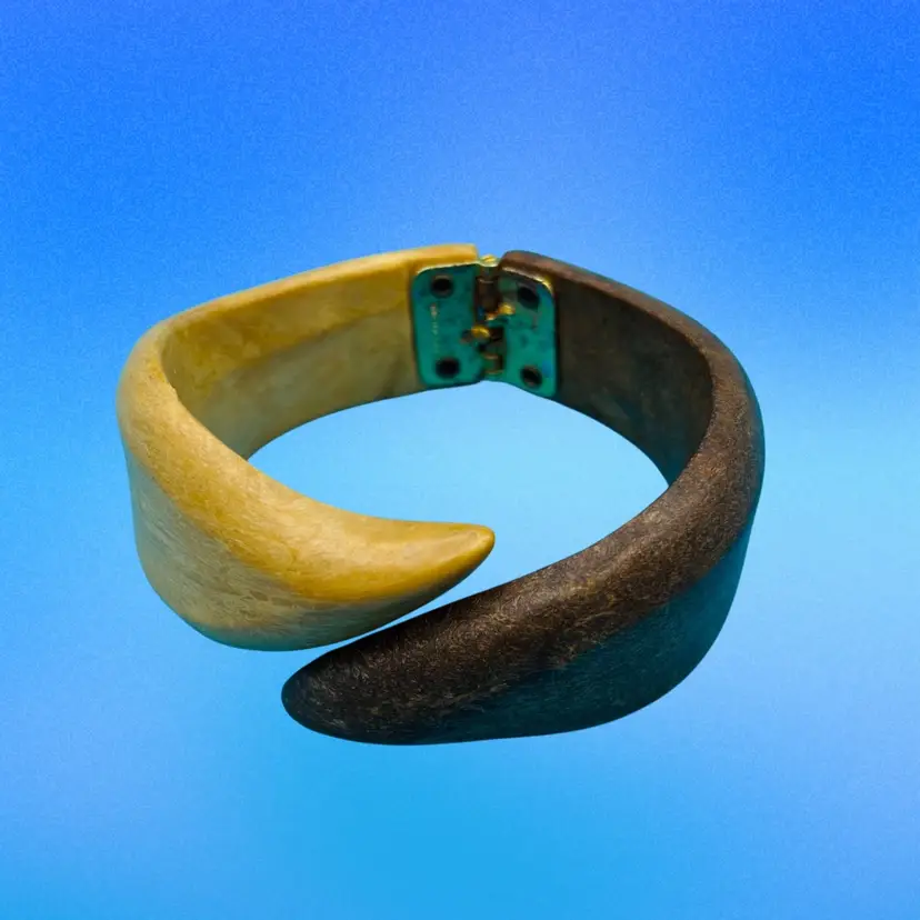 Vintage Two-Tone Wood Hinged Bracelet