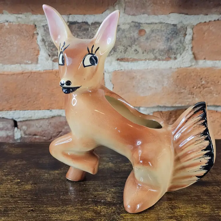 Vintage HTF 1940s Fox Planter USA Pottery Anthropomorphic Ceramic Woodland Planter