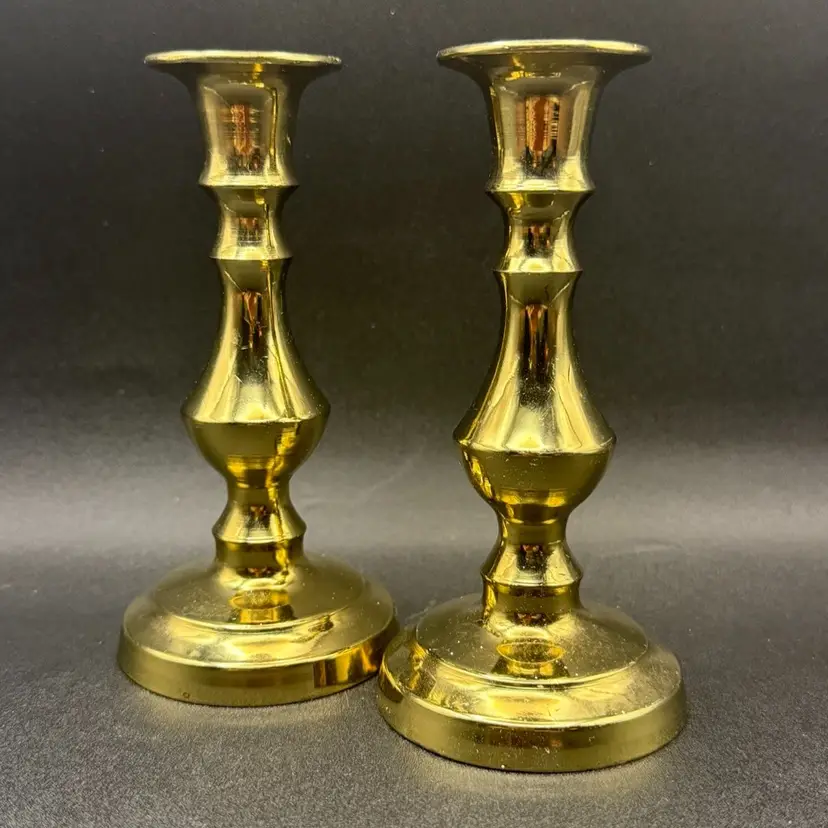 Pair Of English Brass Candlestick Holders ~ England