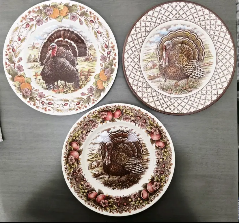 Royal Stafford England Turkey Thanksgiving Dinner Plates Set of 3 Mix-N-Match