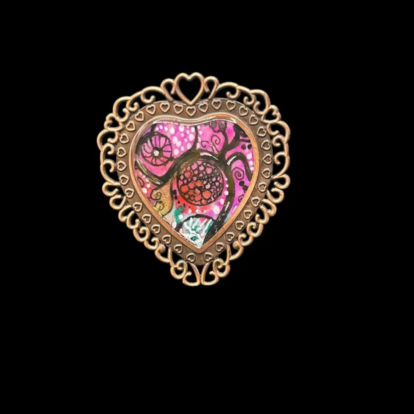 Art By Me- Miniature Original 1.5” Watercolor And Ink Abstract Picture Set With Resin In A Copper Color Frame