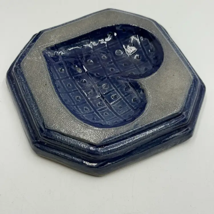 Rowe Pottery Works Heart Vtg Spoon Rest Stoneware Blue Salt Glaze 1997 Hanging Tile