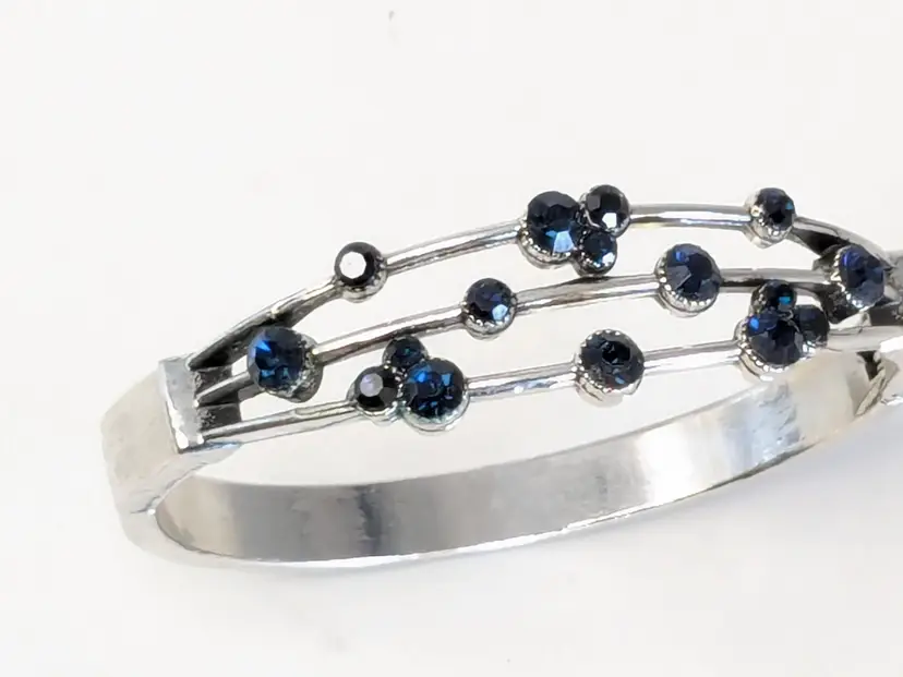 Silver Tone Blue Gemstone Clamper Bangle Bracelet