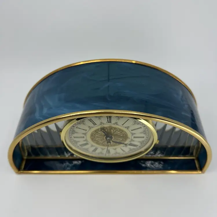 A GORGEOUS Vintage Blue Stained Glass Table Mantle Clock Germany