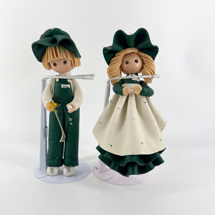 Vintage Pair 8.5" Bakery Belles Hand Made Clay Figurines 1991 AS IS