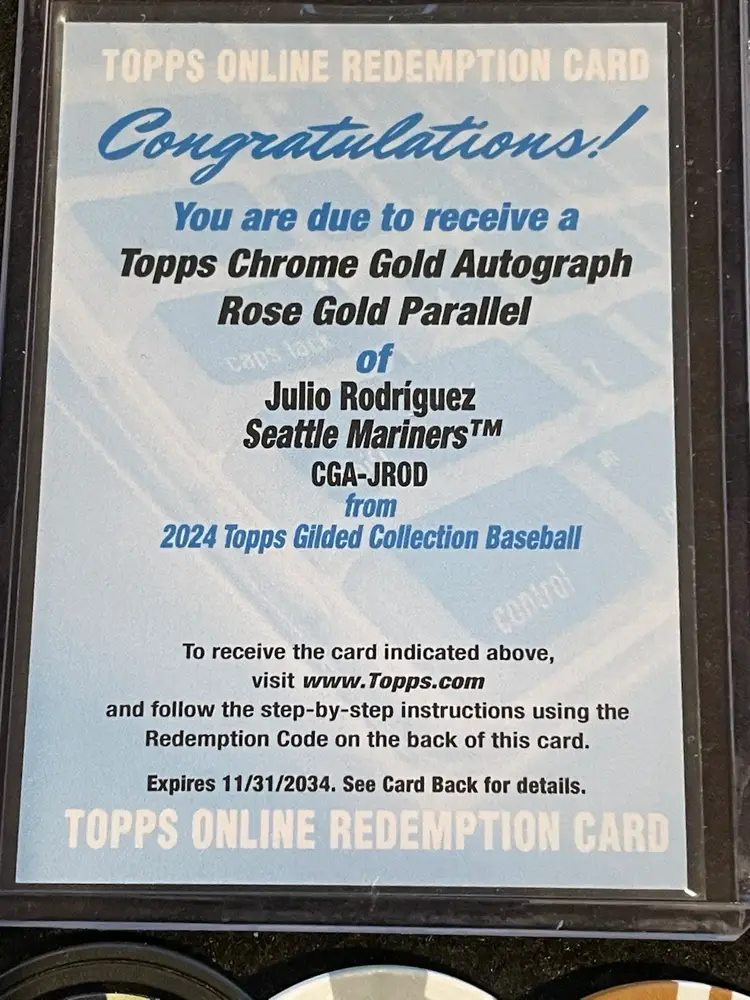 Julio Rodriguez 2024 Topps Gilded Chrome AUTO ON CARD /Rose Gold Parallel 25/25 Seattle Mariners