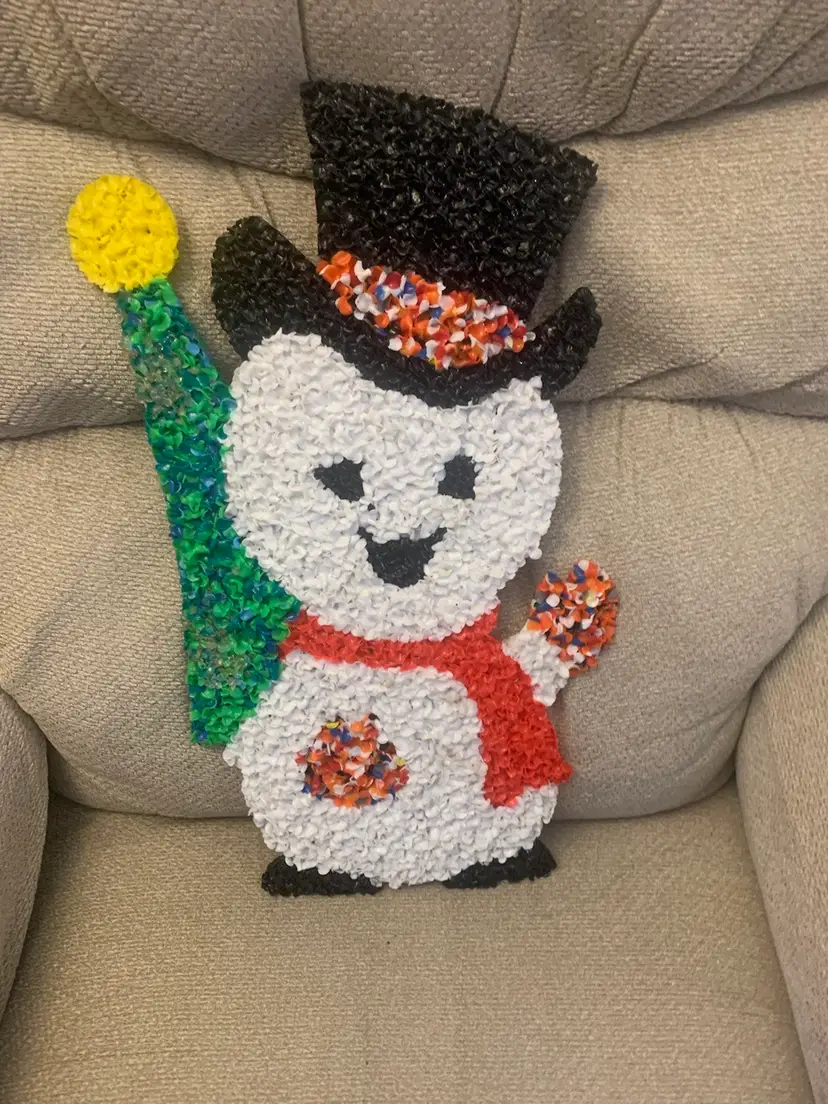 Vintage Melted Popcorn Snowman With Christmas Tree