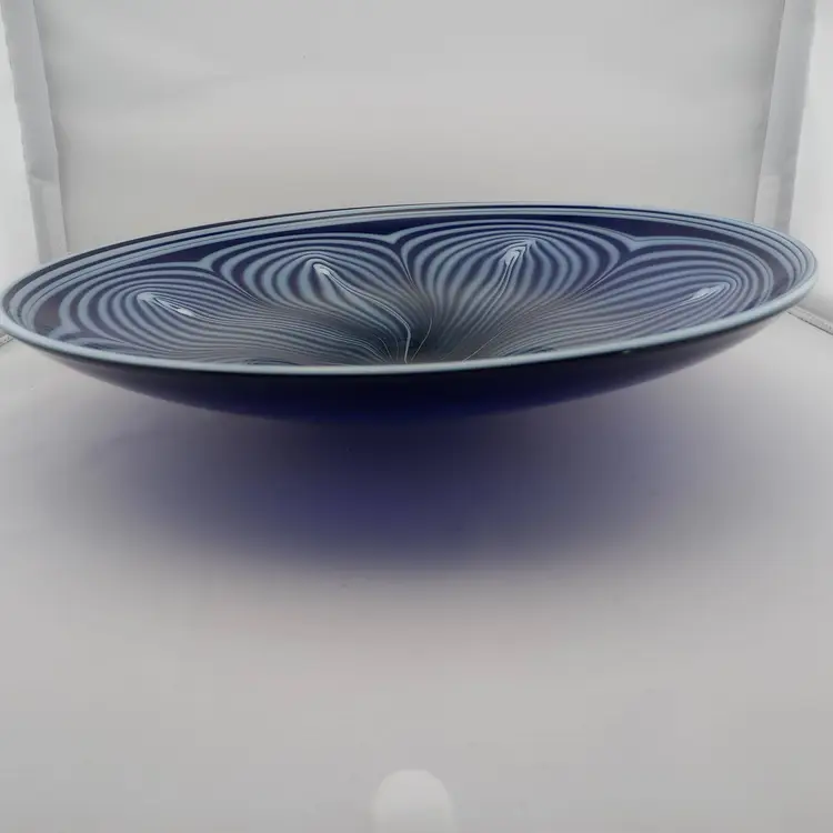 Cobalt and white blown glass console bowl