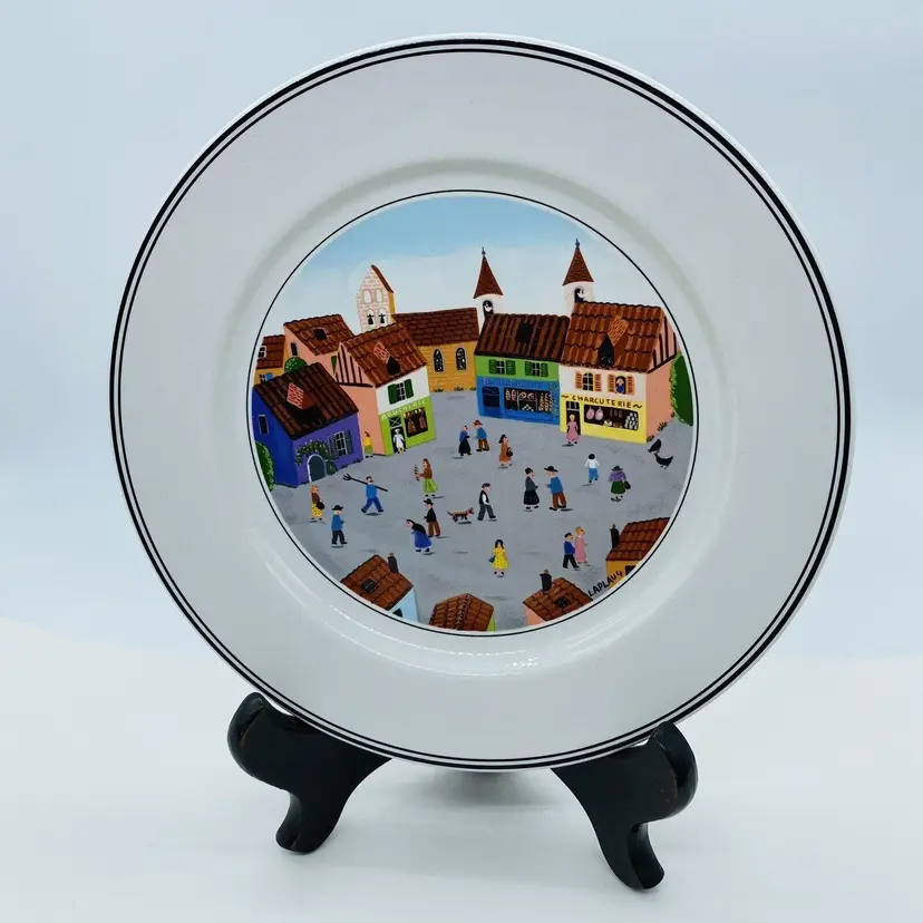 #1528 Villeroy and Boch Naif Plate Porcelain Artist Laplau Signed Village