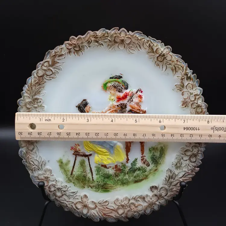Antique McKee & Bros. Troubadour or Serenade Milk Glass Plate Hand Painted