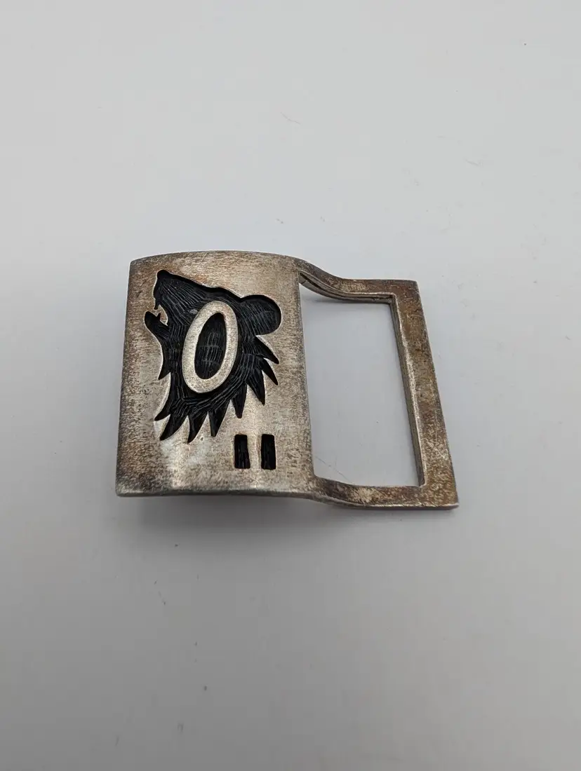 Vintage HOPICRAFT Wayne & Emory Sekaquaptewa Sterling Belt Buckle Wolf Head