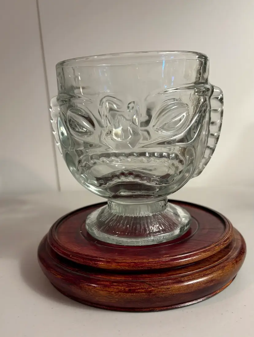 A Pair Of Vintage Indiana  Tiki Happy Sad Clear Heavy Cocktail Glassware