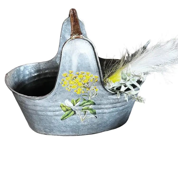 Vintage Galvanized Upcycled Floral Farmhouse Decor Galvanized Metal Made By Me Drnksuzy OOAK Original  Cottagecore