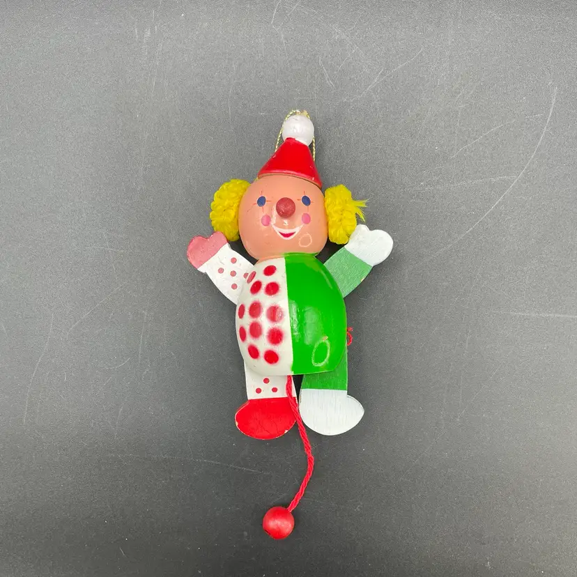 Wooden Jumping Jack Circus Clown Hanging Christmas Ornament Holiday