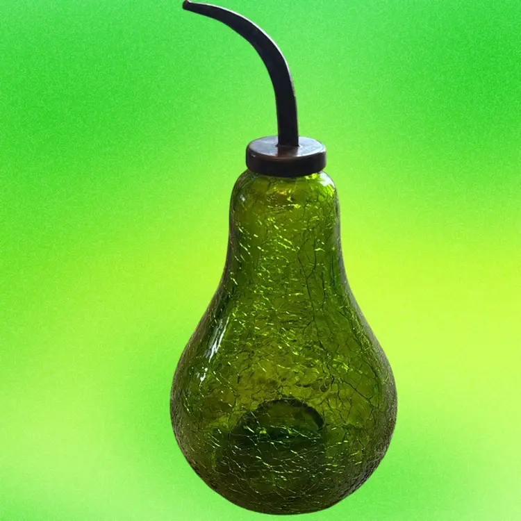 Crackle Green Glass Pear With Brass Stem