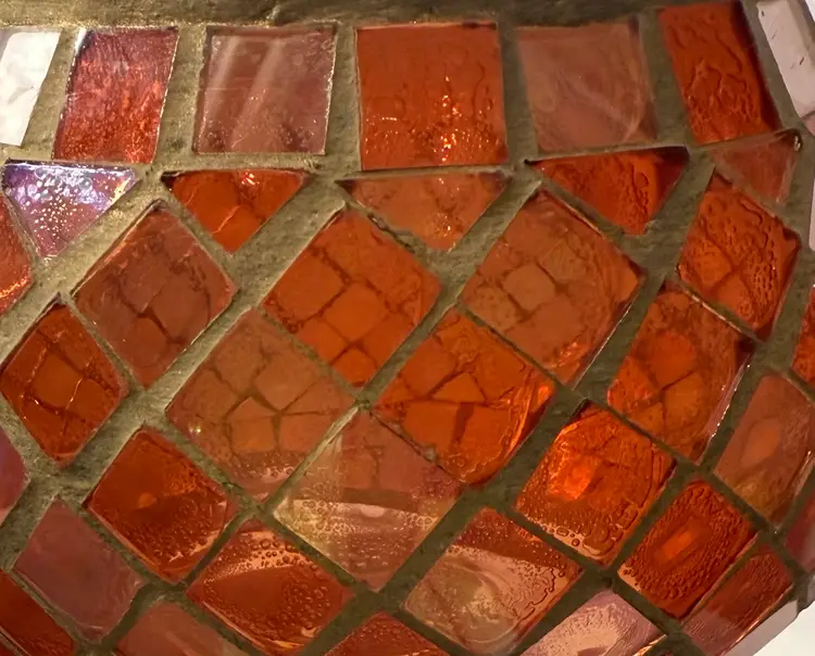Mosaic Iridescent Orange Glass Jar/Container With Lid Home Decor