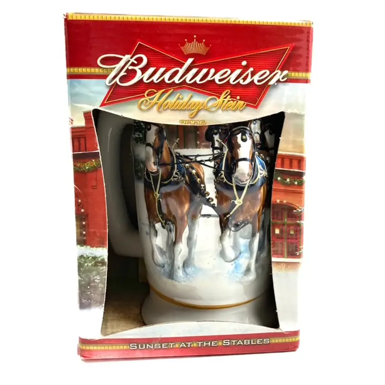 Clydesdales Holiday Series Budweiser Stein Sunset at the Stables w cert and box C5670