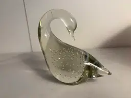 Clear Hand Blown Art Glass Controlled Bubbles Swan Bird Paperweight Figurine
