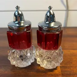 Vintage Indiana Glass Diamond Point Ruby Flash Salt and Pepper