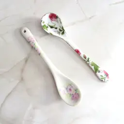 Pair Of Vintage Decorative Ceramic Spoons Floral