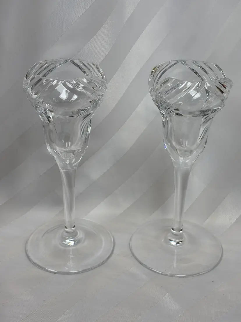Set Of Lenox Crystal Heart Taper Candleholders 6" High, 1980s