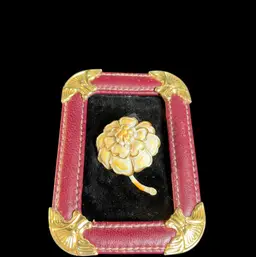 Signed "Hollycraft"-Brooch-White Yellow Enamel Peony Flower-Gold Tone