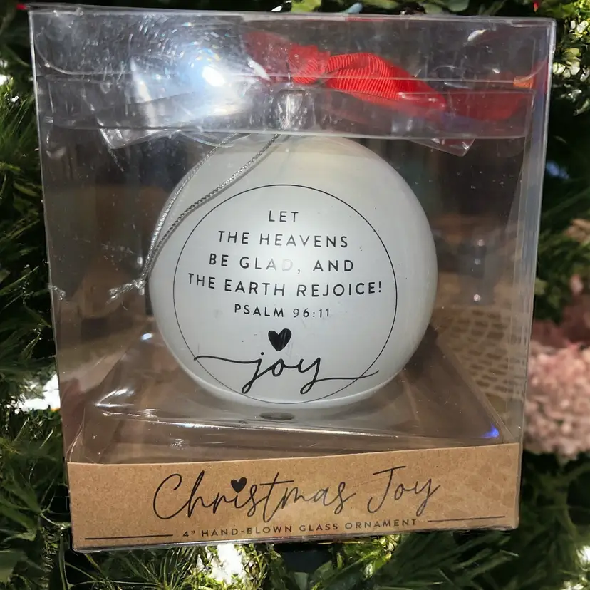 Lighthouse Christian Products, Glass Christmas Ornament Psalm 96:11 Joy With Box