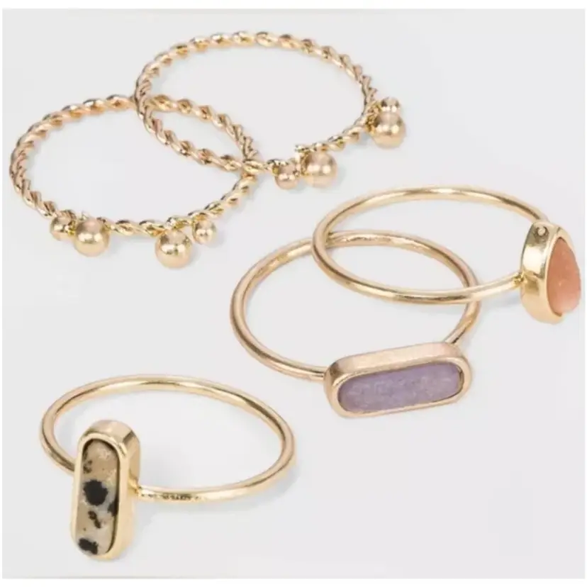 Universal Thread Semi Precious (5) Stack Rings Size 7 New