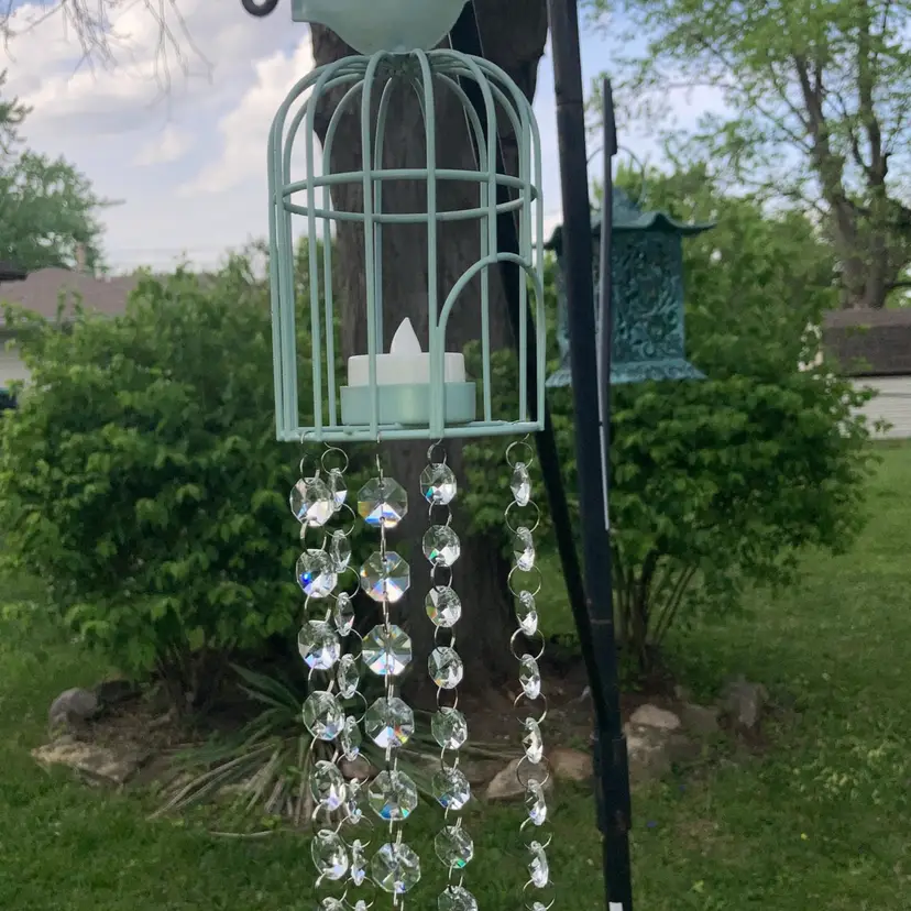 Hanging Bird Cage Tea Light Holder With Removable Hanging Crystals! 14”! Upcycled By Me!