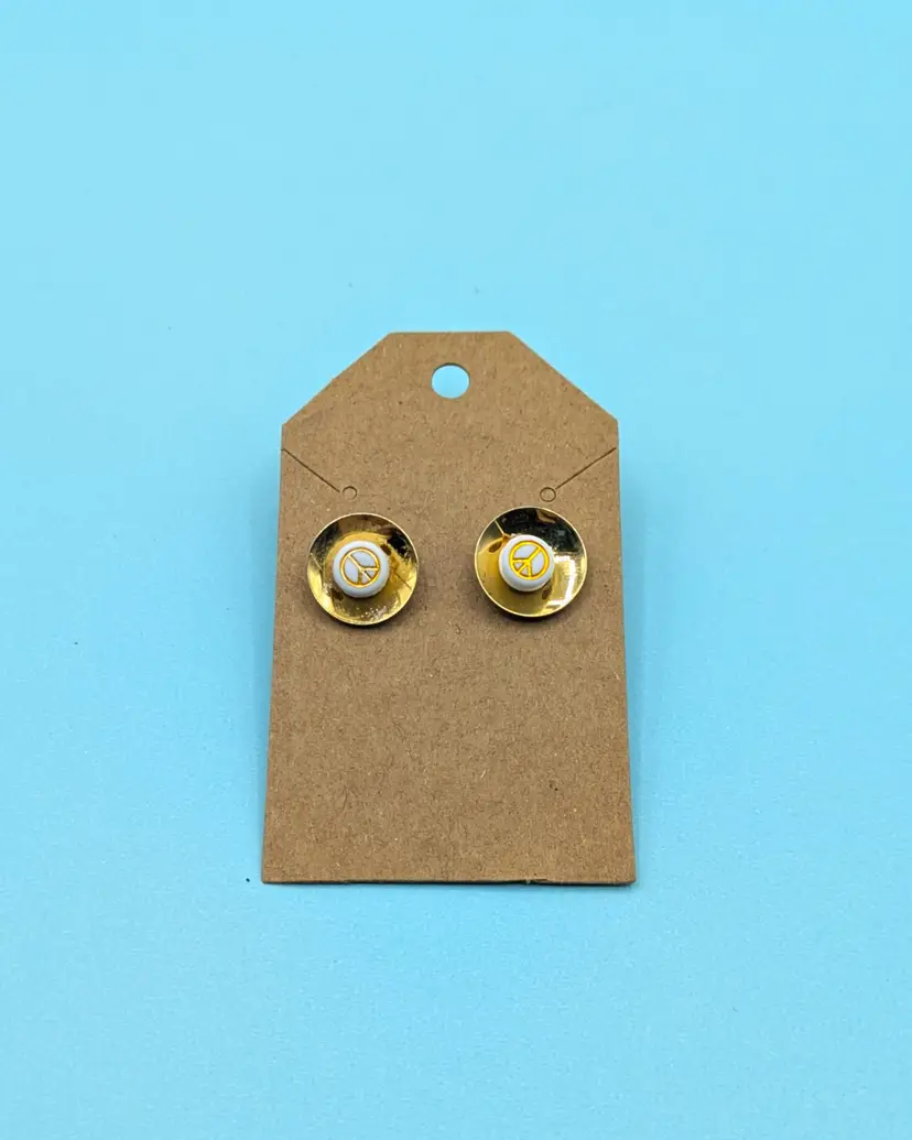 Classic Gold Peace Sign Layered Button Stud Earrings