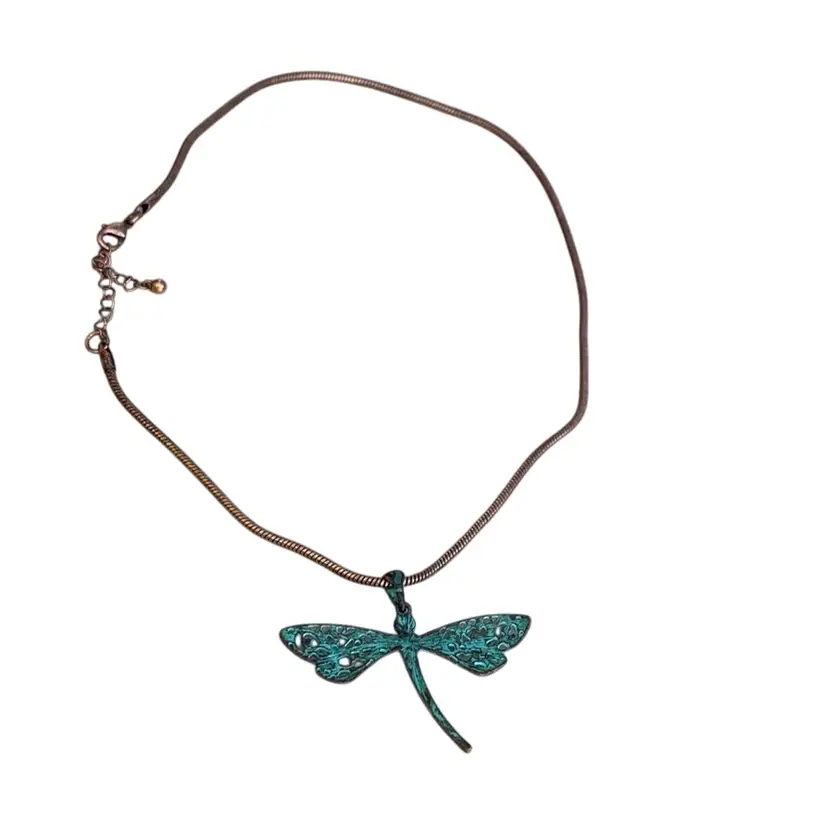 Vintage Copper Dragonfly Pendant And Round Necklace Chain